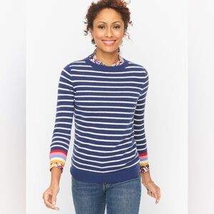 Talbots Navy Striped Sweater 100% cashmere with Colorful Cuffs size XS